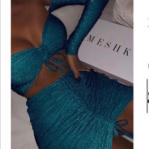 Glitter Off Shoulder Drawstring Twisted Crop Top